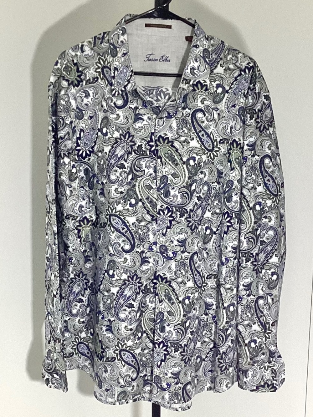 NWOT Tasso Elba Men's Premium Paisley Button Down Dress Shirt Blue White XXL